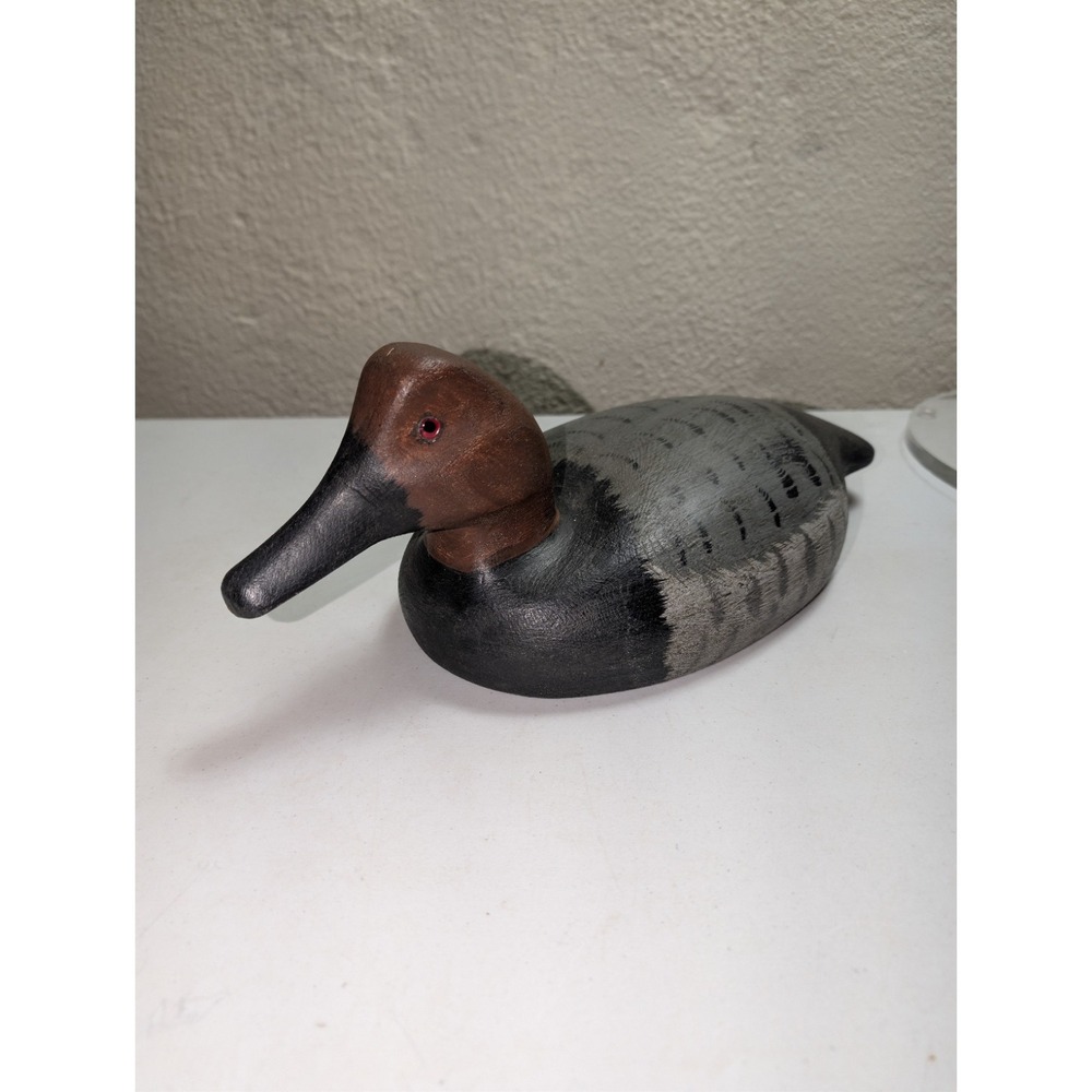 Antique Hand Carved Redhead Duck Decoy Wood Glass Eyes Signed‎ B.J. Pawlaczyk